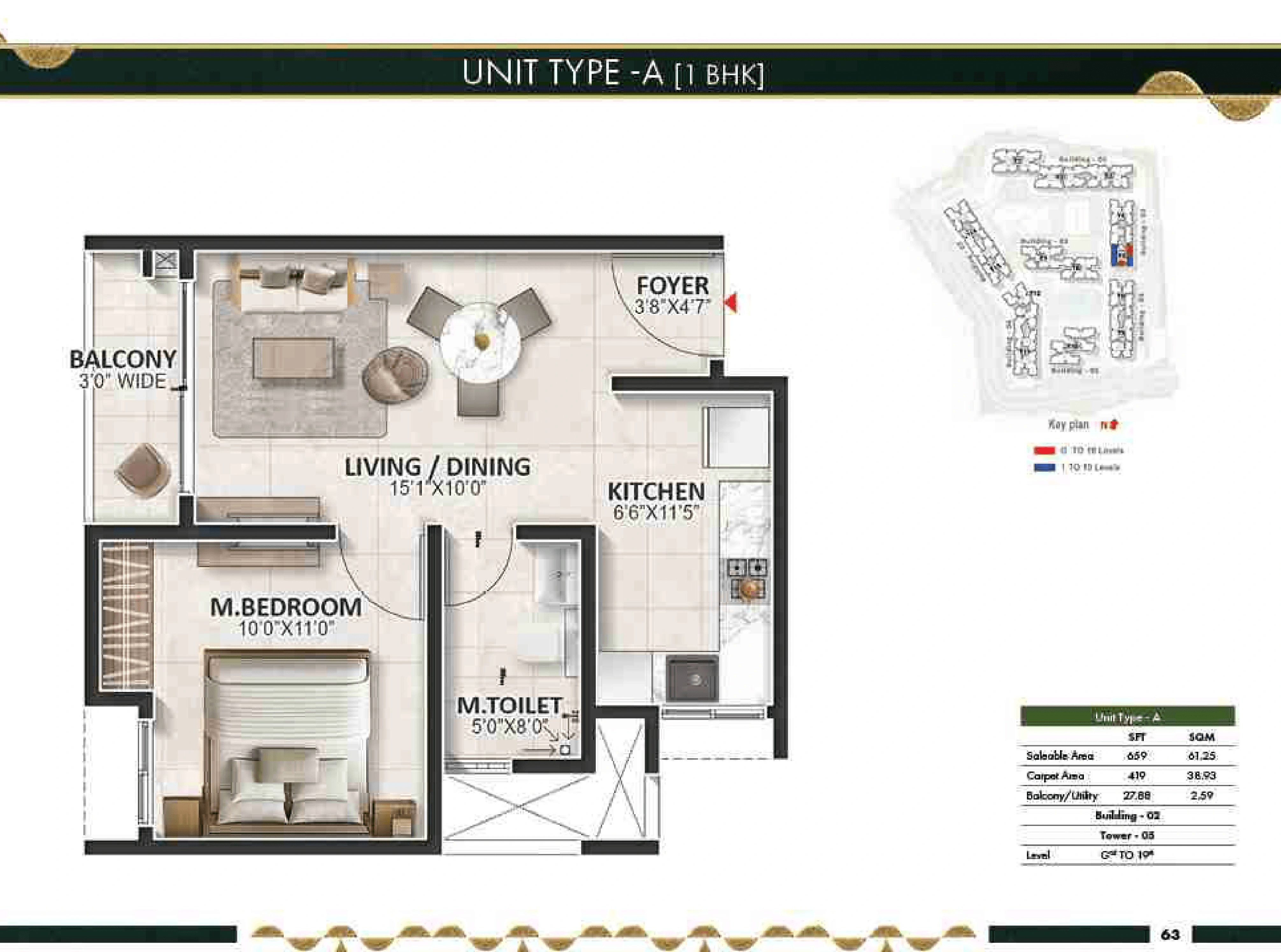 Prestige Evergreen Park Unit plan - 419 sq.ft.