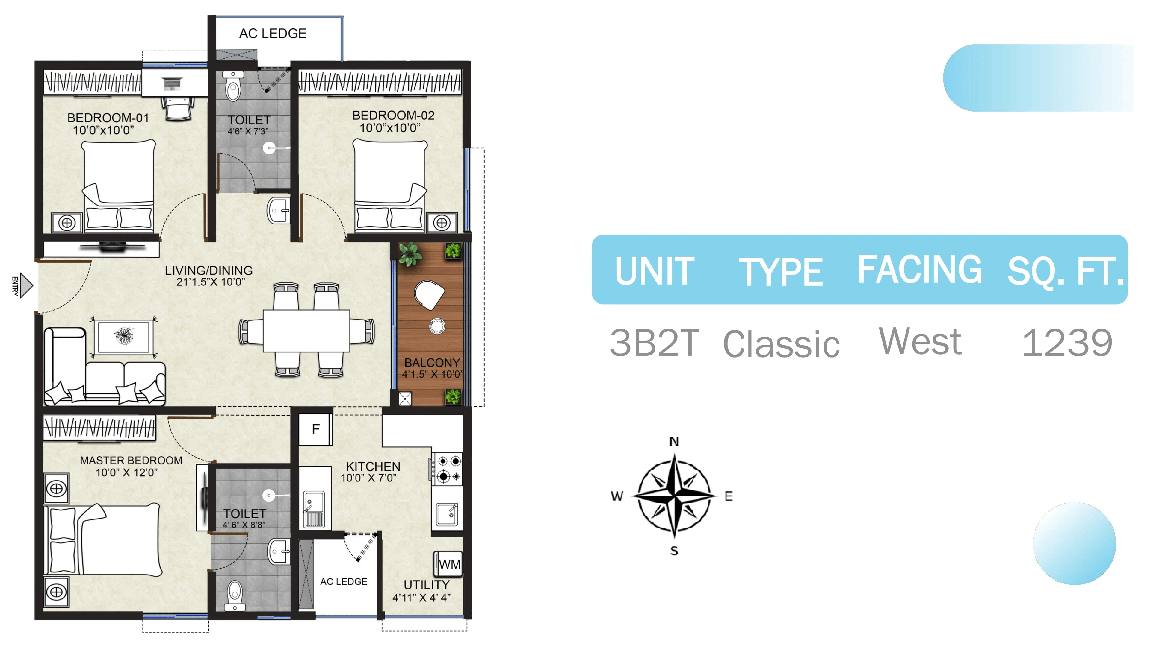 Urbanrise Whisper Of Sky Unit plan - 867 sq.ft.