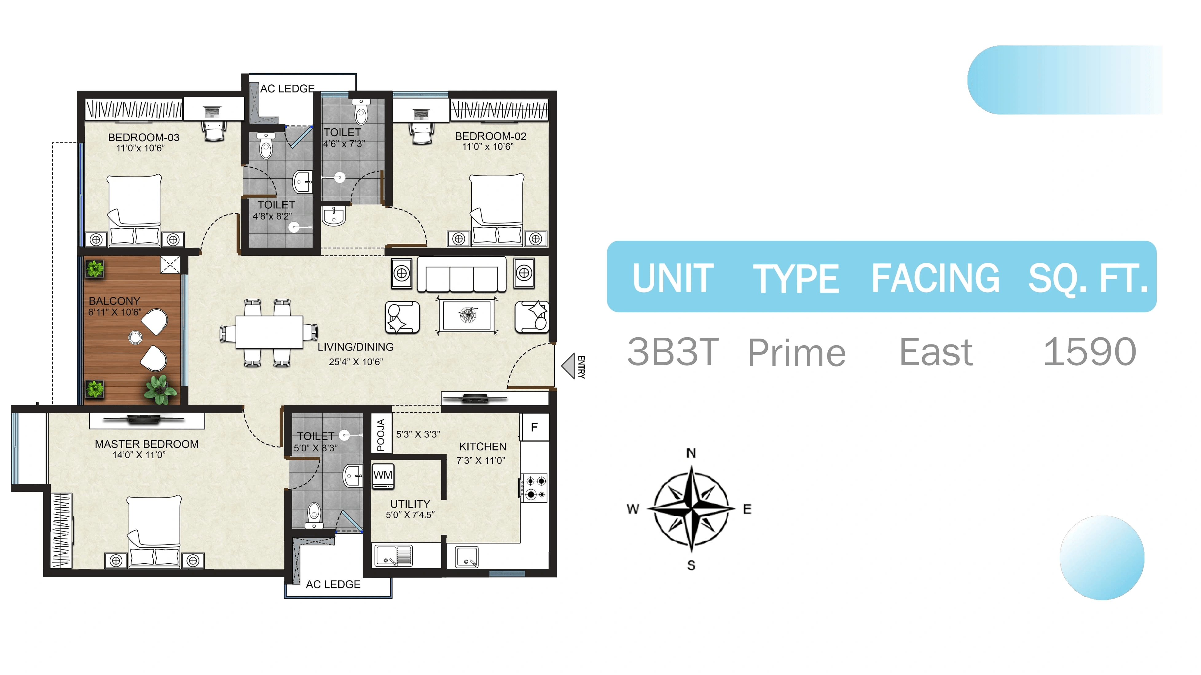 Urbanrise Whisper Of Sky Unit plan - 1113 sq.ft.