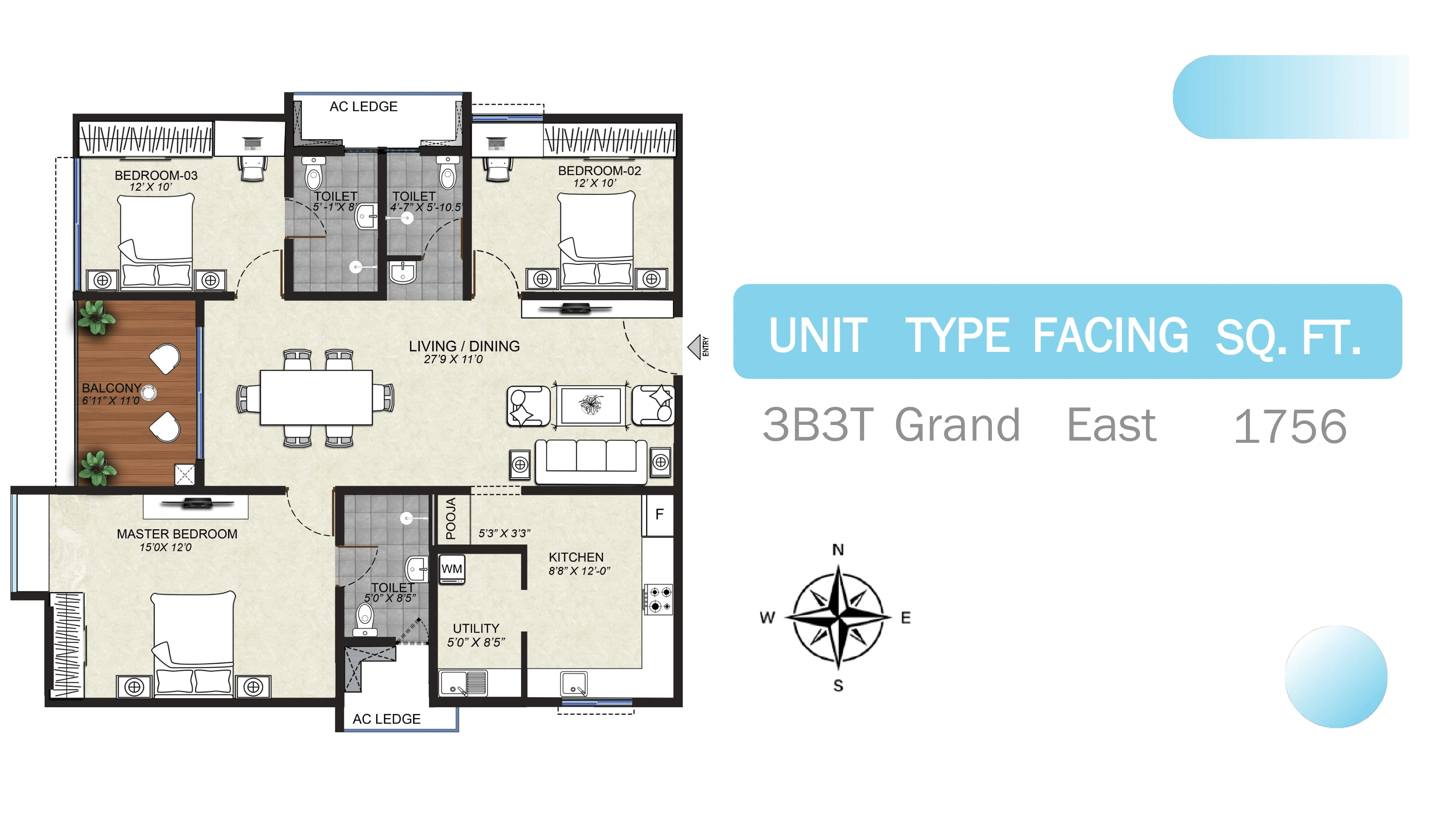 Urbanrise Whisper Of Sky Unit plan - 1229 sq.ft.