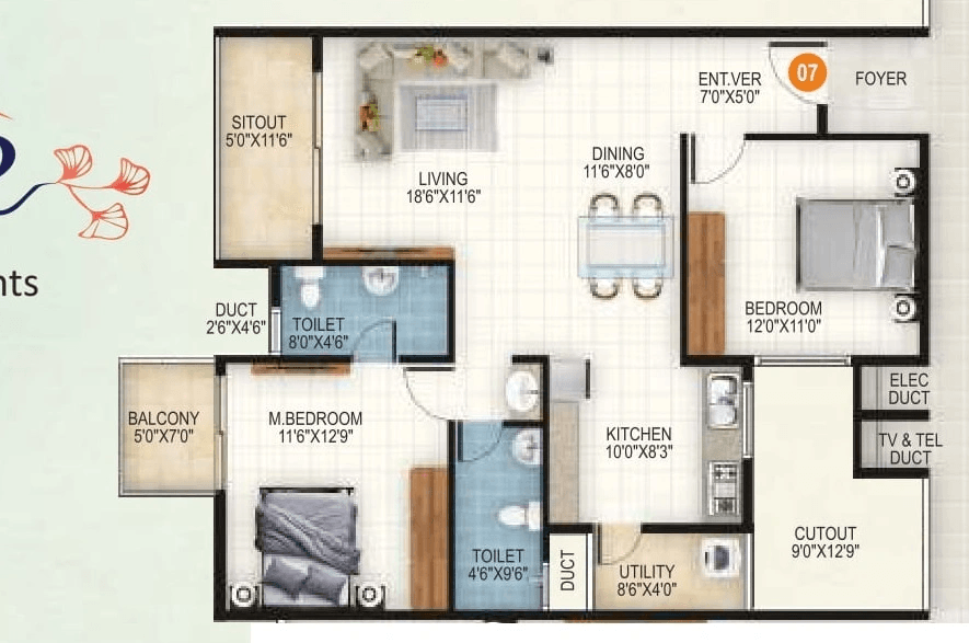 Unit plan - 928 sq.ft.