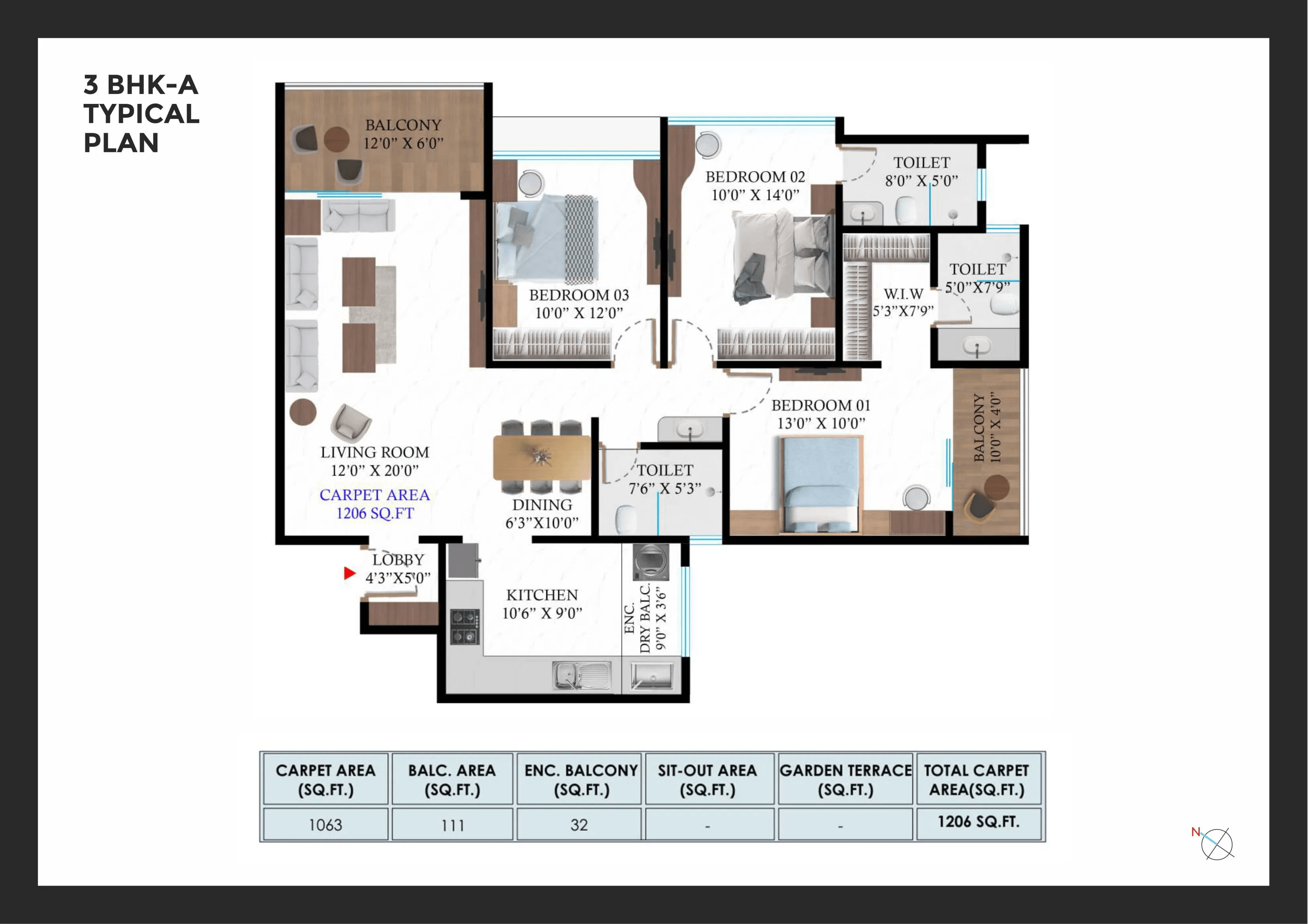 Krishna Sai Palladium Unit plan - 1206 sq.ft.