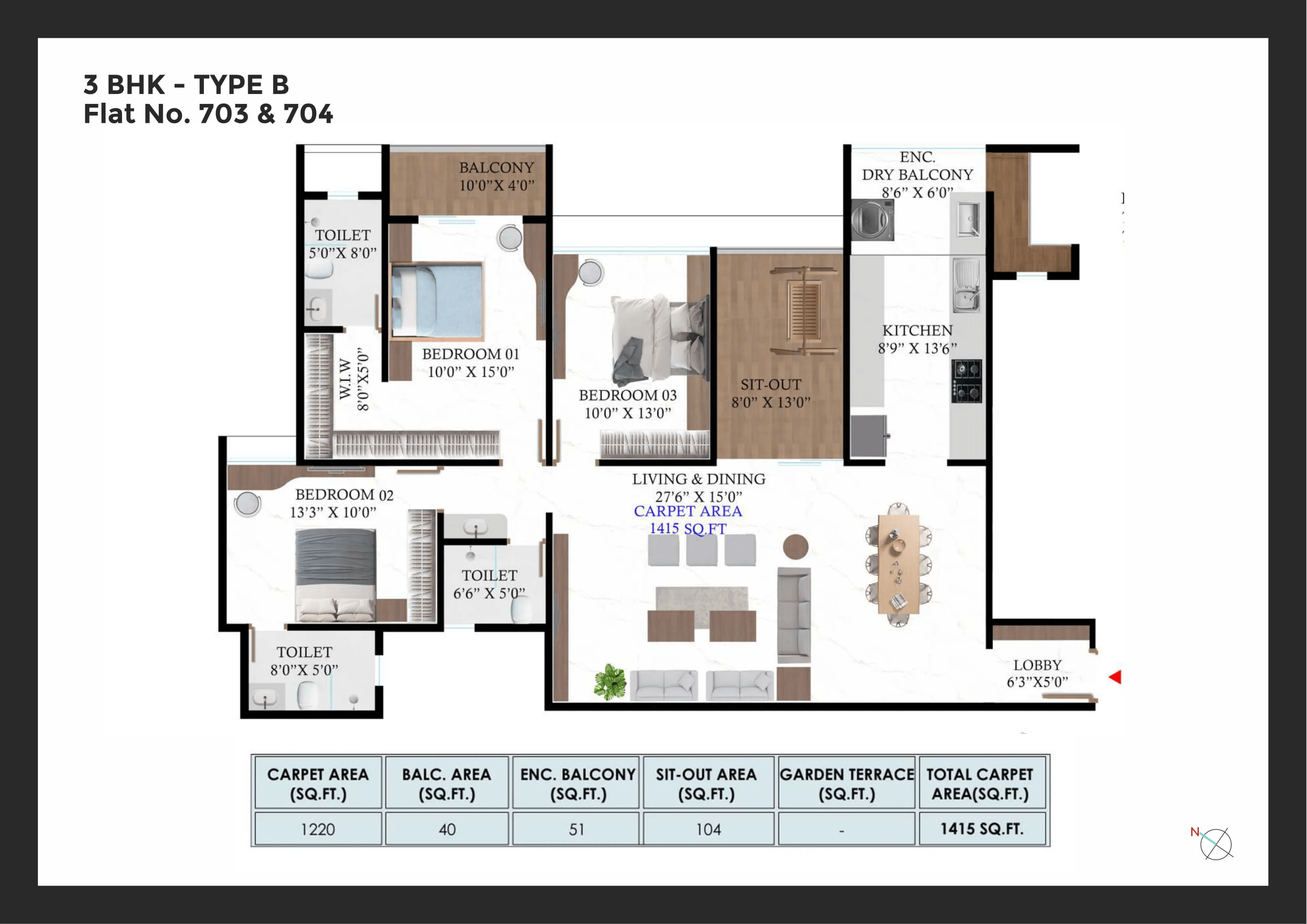 Krishna Sai Palladium Unit plan - 1415 sq.ft.
