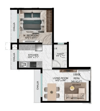 DGS Sheetal Cosmos Park Unit plan - 345 sq.ft.