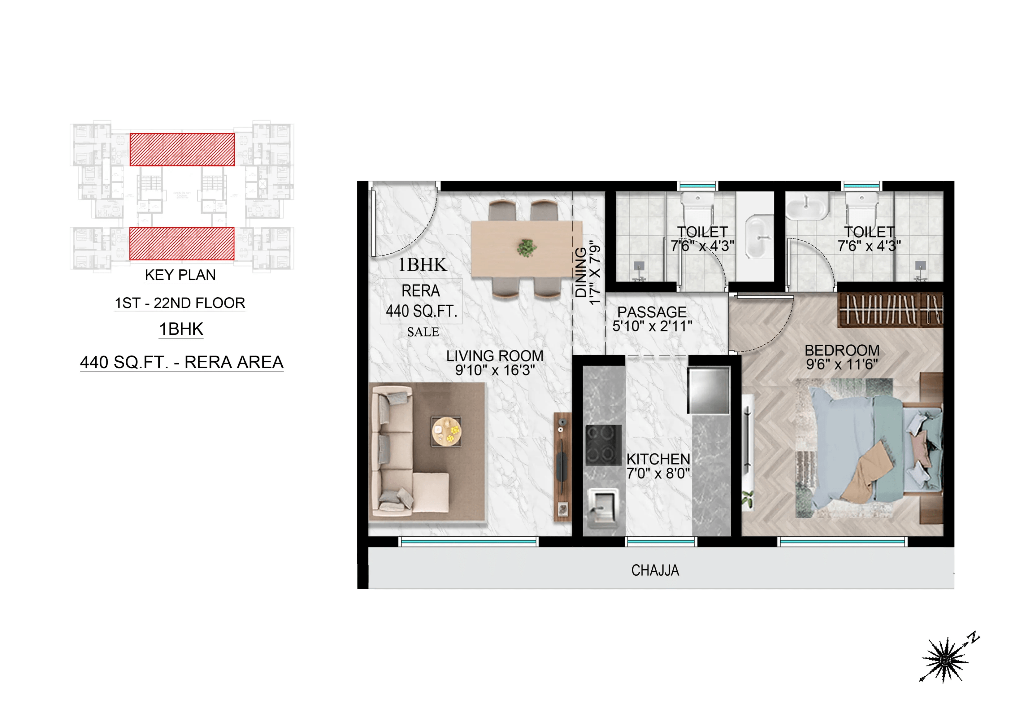 DGS Sheetal Cosmos Park Unit plan - 440 sq.ft.