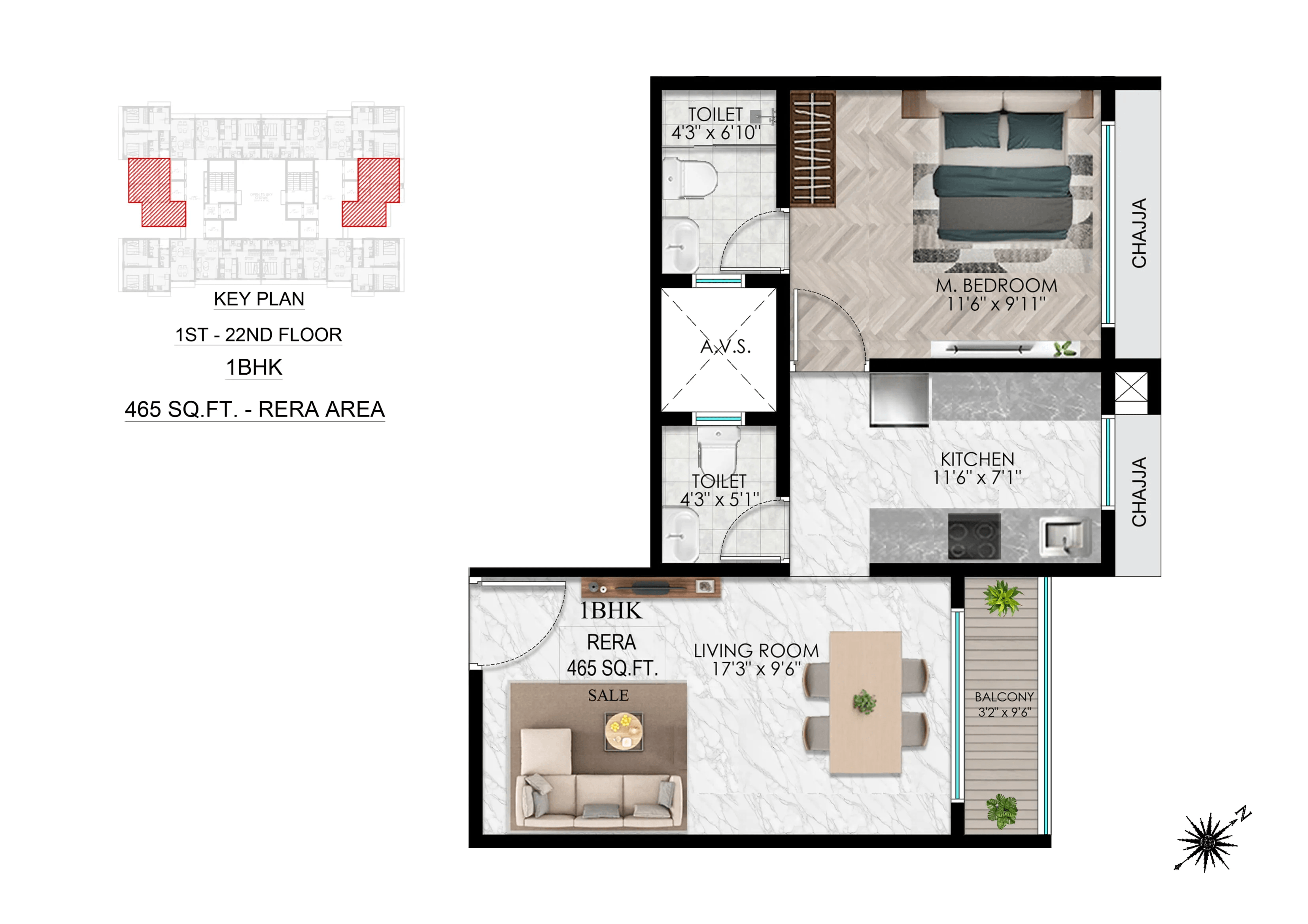 DGS Sheetal Cosmos Park Unit plan - 465 sq.ft.