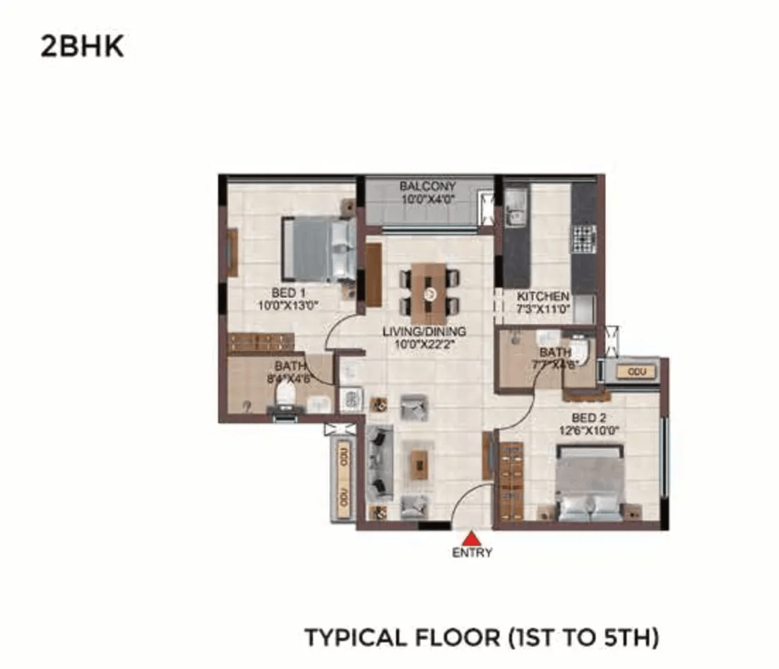 Casagrand Southbrooke Unit plan - 773 sq.ft.