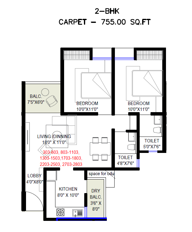Kamdhenu The Astria Unit plan - 755 sq.ft.