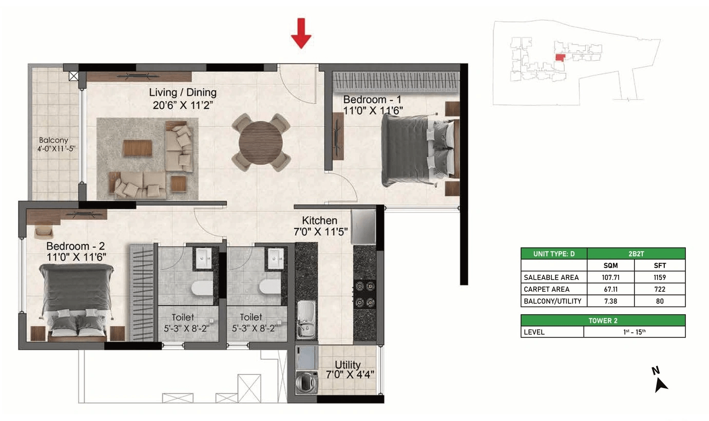 Prestige Glenbrook Unit plan - 722 sq.ft.