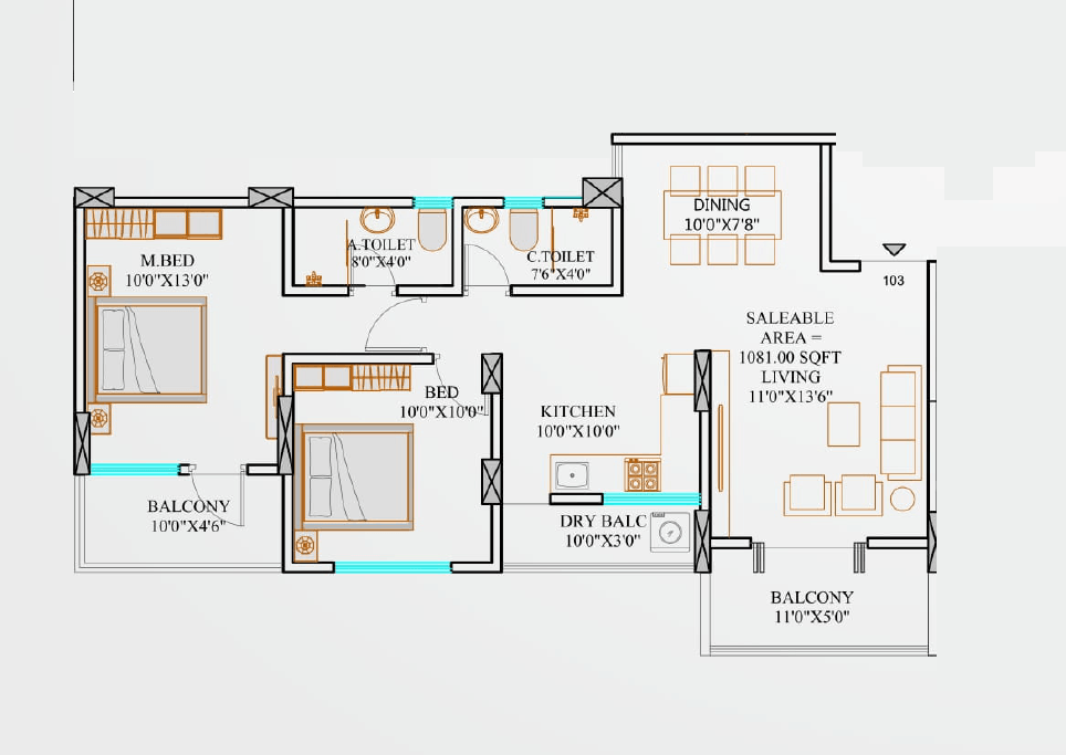 Garve Akshara Meadows Unit plan - 800 sq.ft.