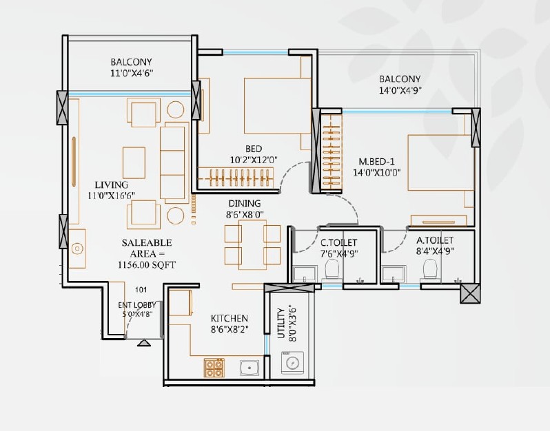 Garve Akshara Meadows Unit plan - 856 sq.ft.