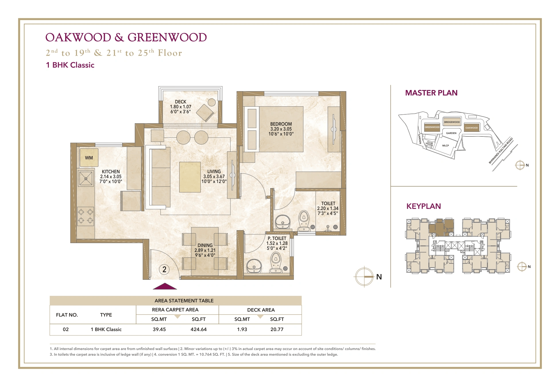 Hiranandani Woodspring Unit plan - 445 sq.ft.