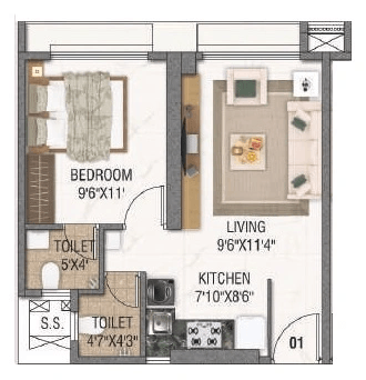 Concrete Sai Swaroop Unit plan - 390 sq.ft.