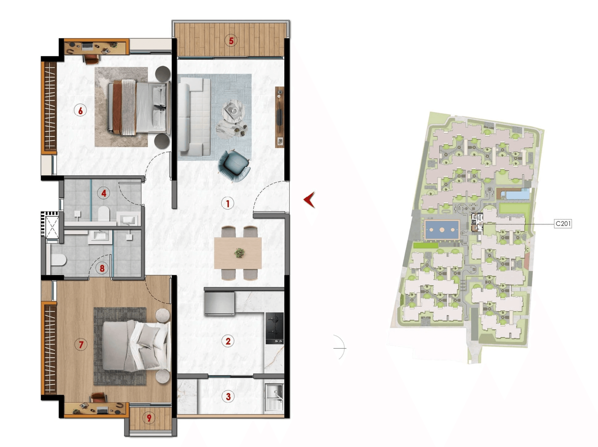 The Formist Mandala Unit plan - 1015 sq.ft.
