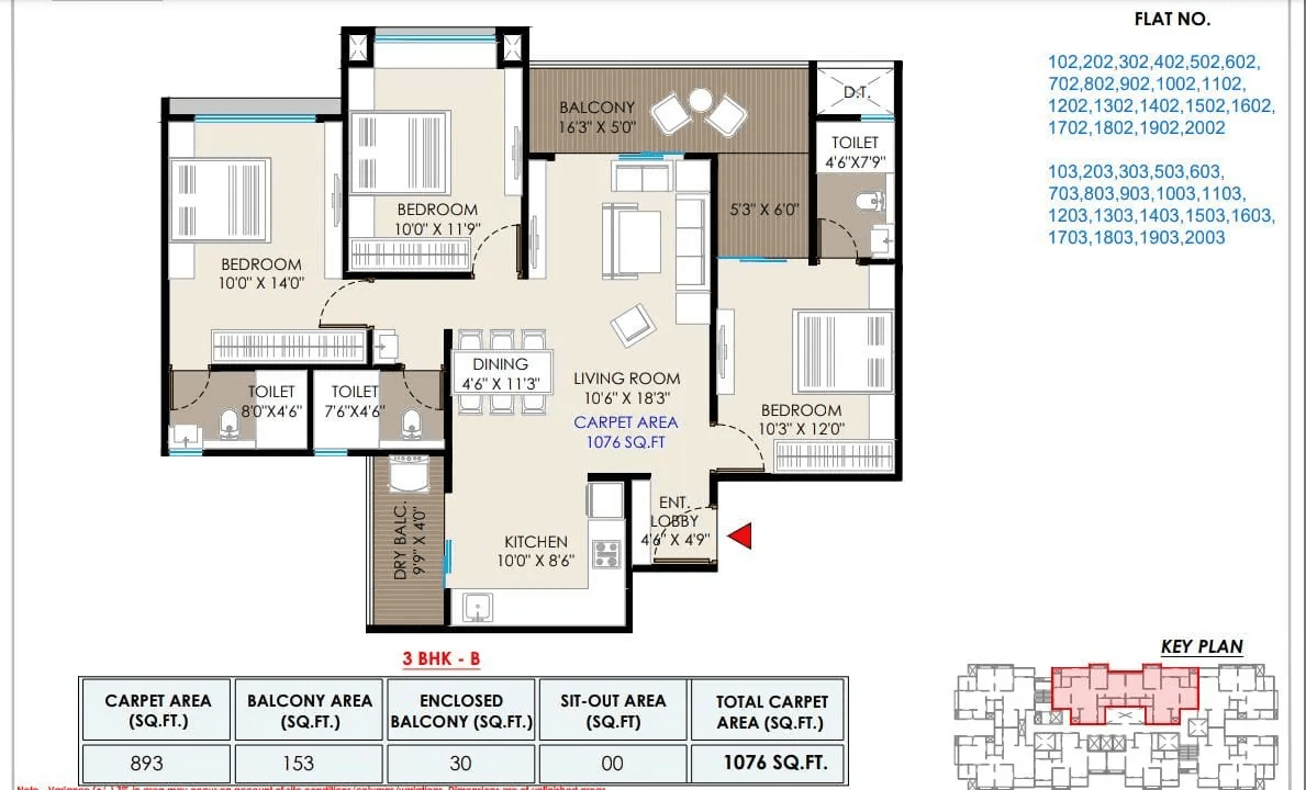 Gawade Geo Aristo Unit plan - 1076 sq.ft.