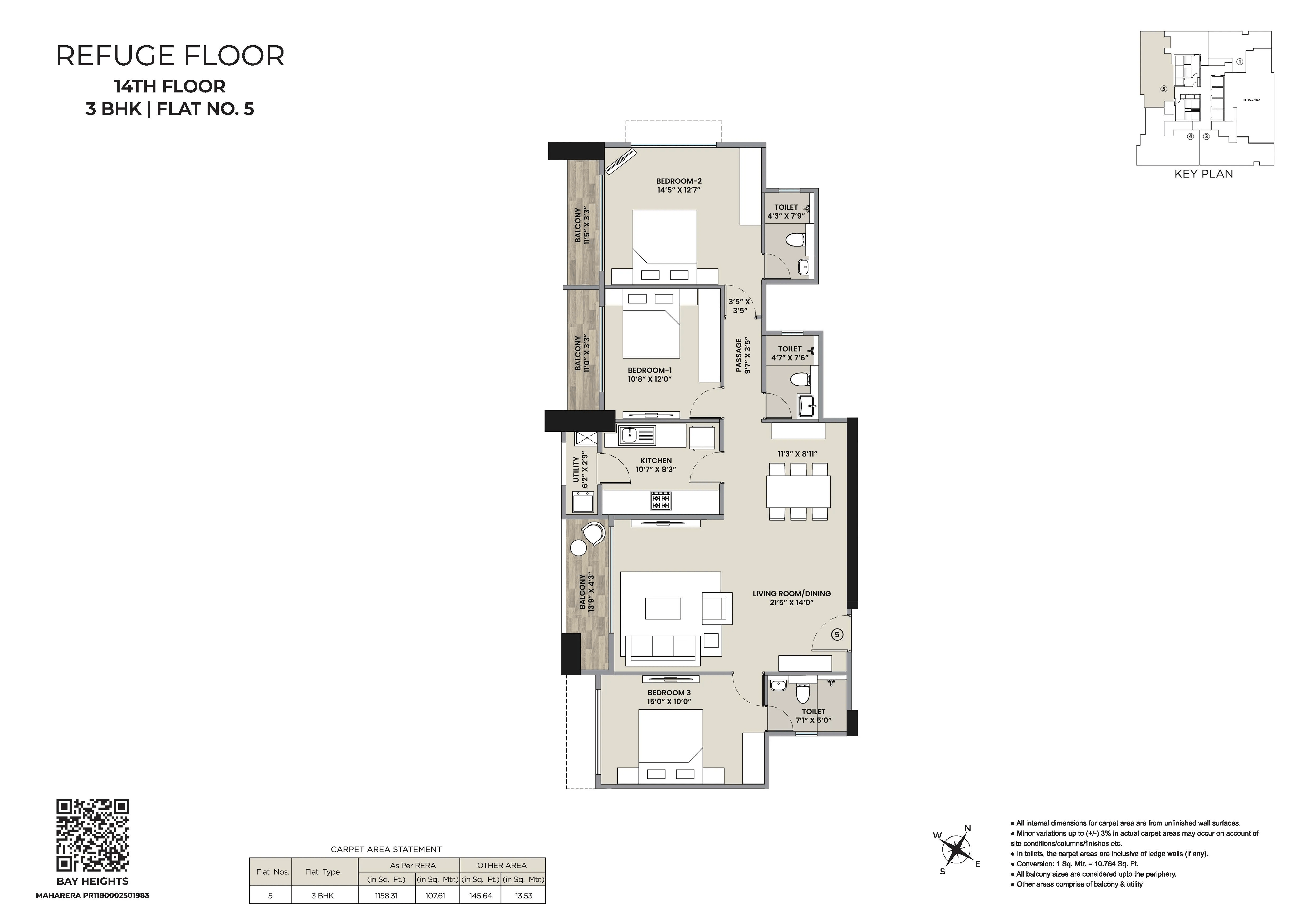 Hiranandani Bay Heights Unit plan - 1303 sq.ft.