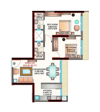 CKPL Vasupujya Darshan Unit plan - 674 sq.ft.