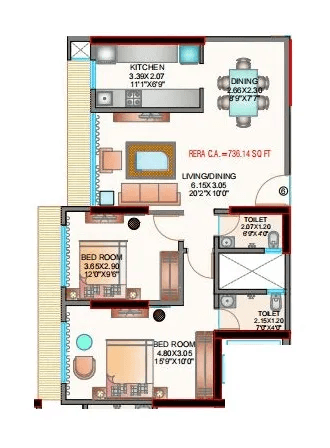 CKPL Vasupujya Darshan Unit plan - 736 sq.ft.