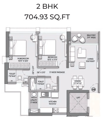 Raymond The Address by GS Wadala Unit plan - 704 sq.ft.