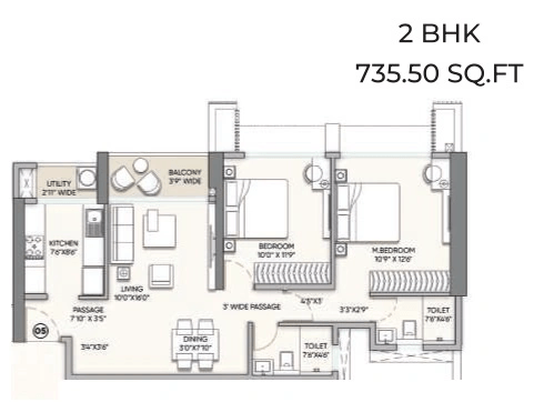 Raymond The Address by GS Wadala Unit plan - 735 sq.ft.
