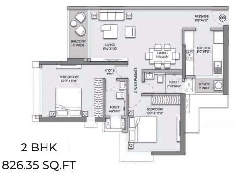 Raymond The Address by GS Wadala Unit plan - 826 sq.ft.