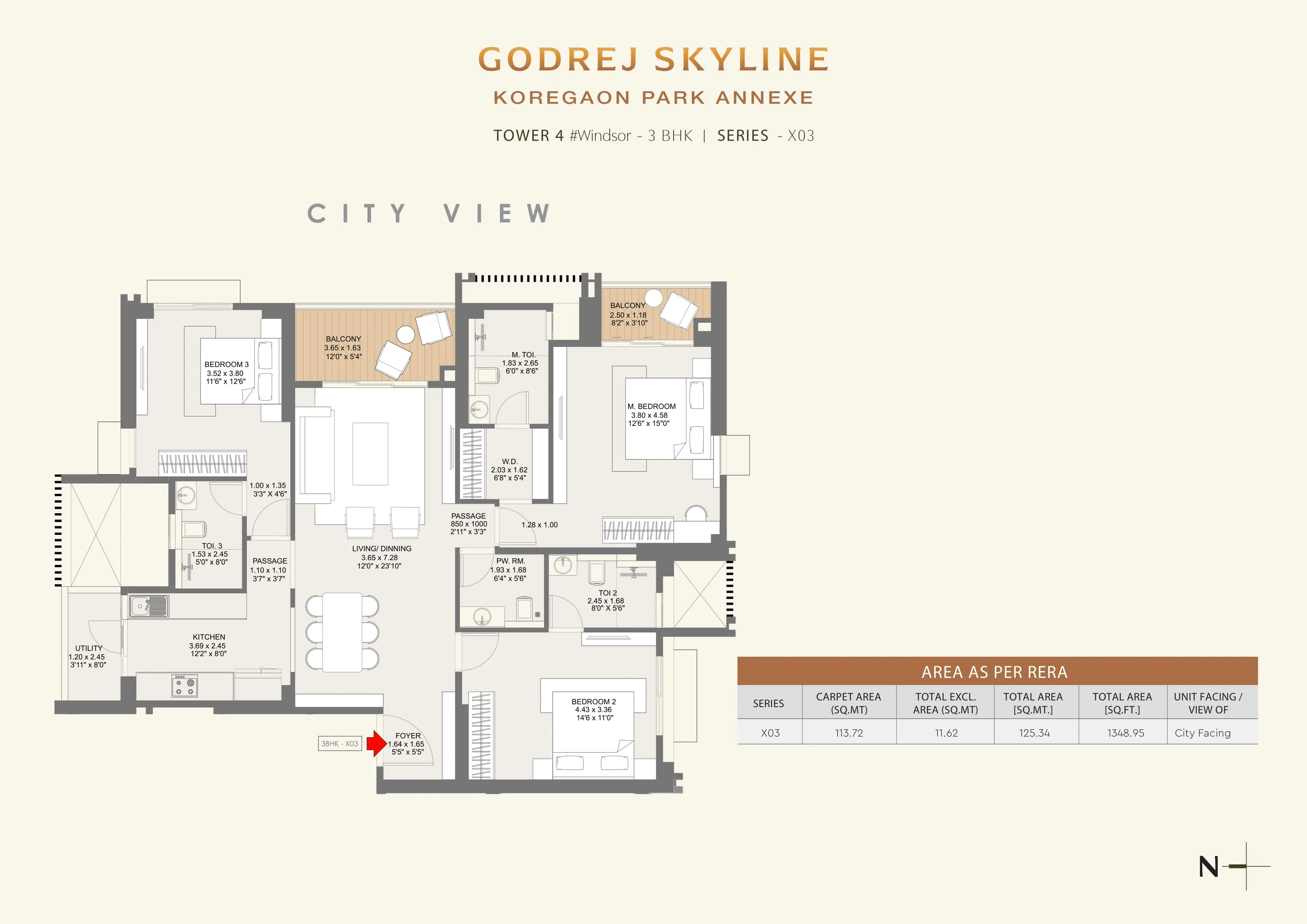 Godrej Skyline Unit plan - 1348 sq.ft.