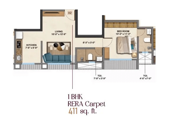 Avyukta Megha Unit plan - 411 sq.ft.