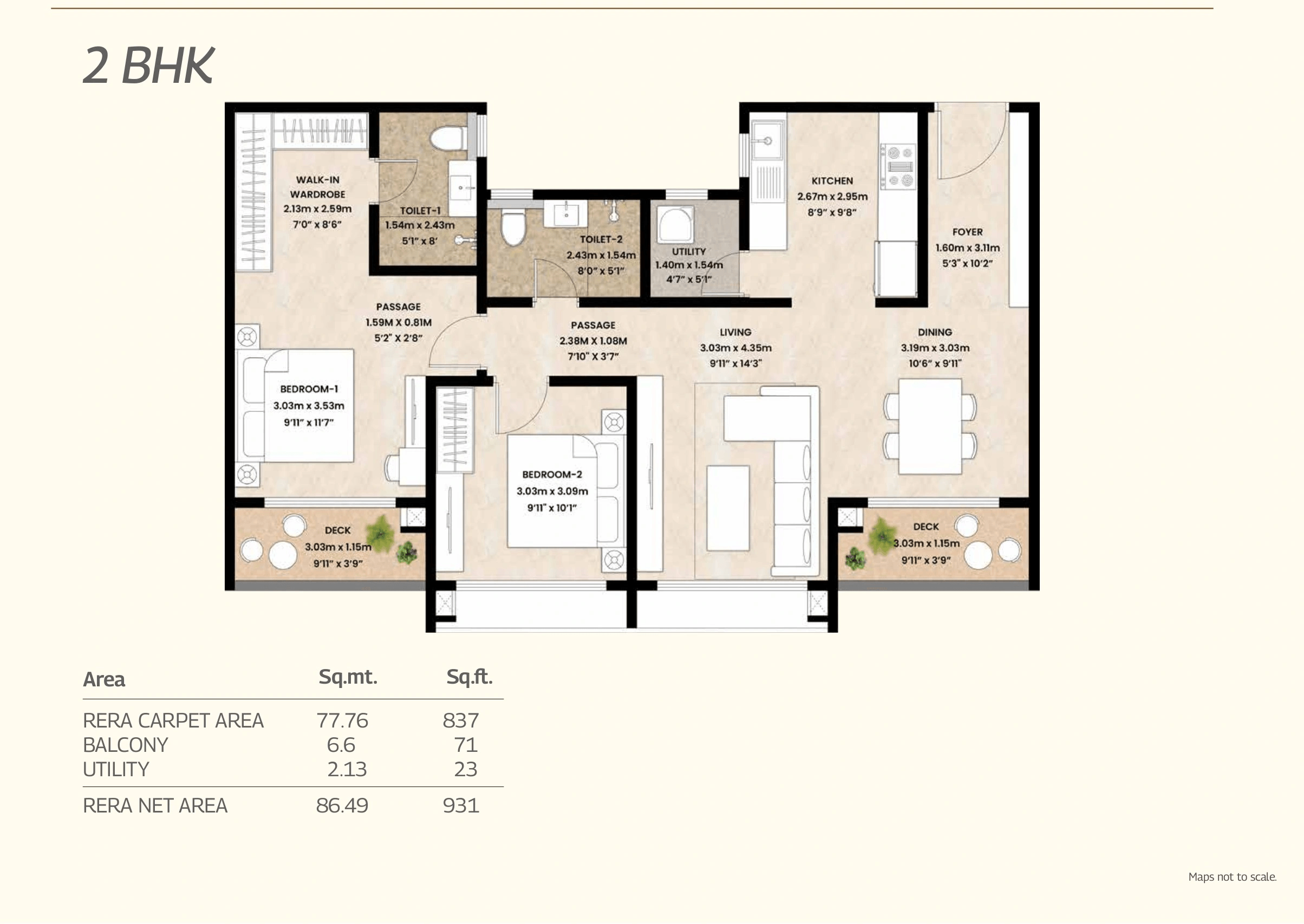 Mahindra Blossom Unit plan - 931 sq.ft.