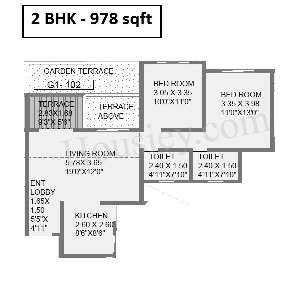 Ganga Serio Unit plan - 978 sq.ft.