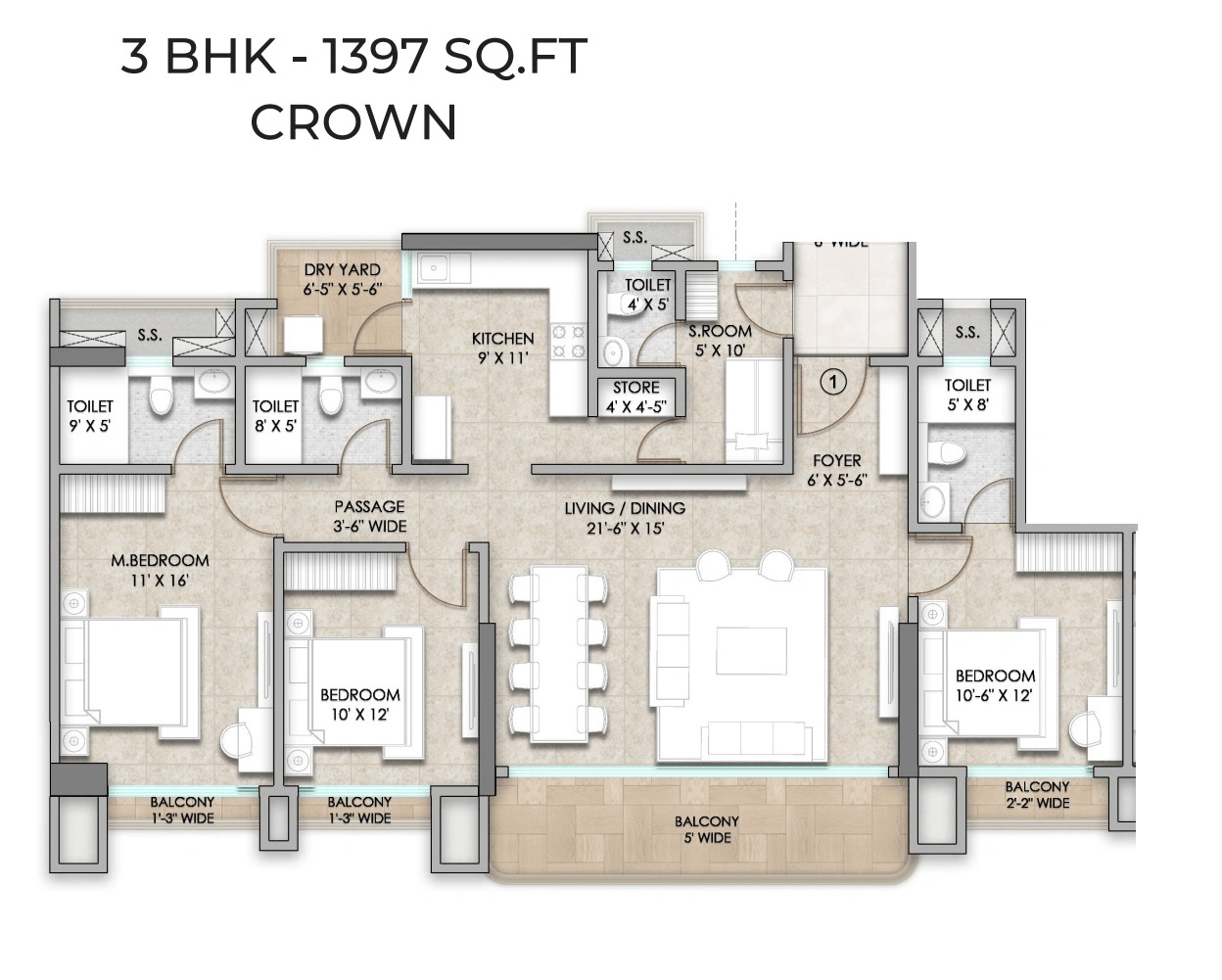 Raymond Realty Bandra East Unit plan - 1397 sq.ft.