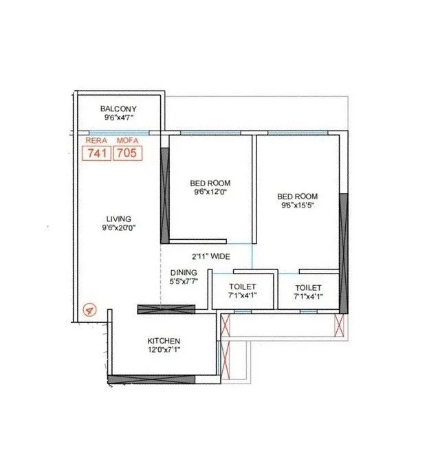 DGS Gurudarshan Unit plan - 741 sq.ft.