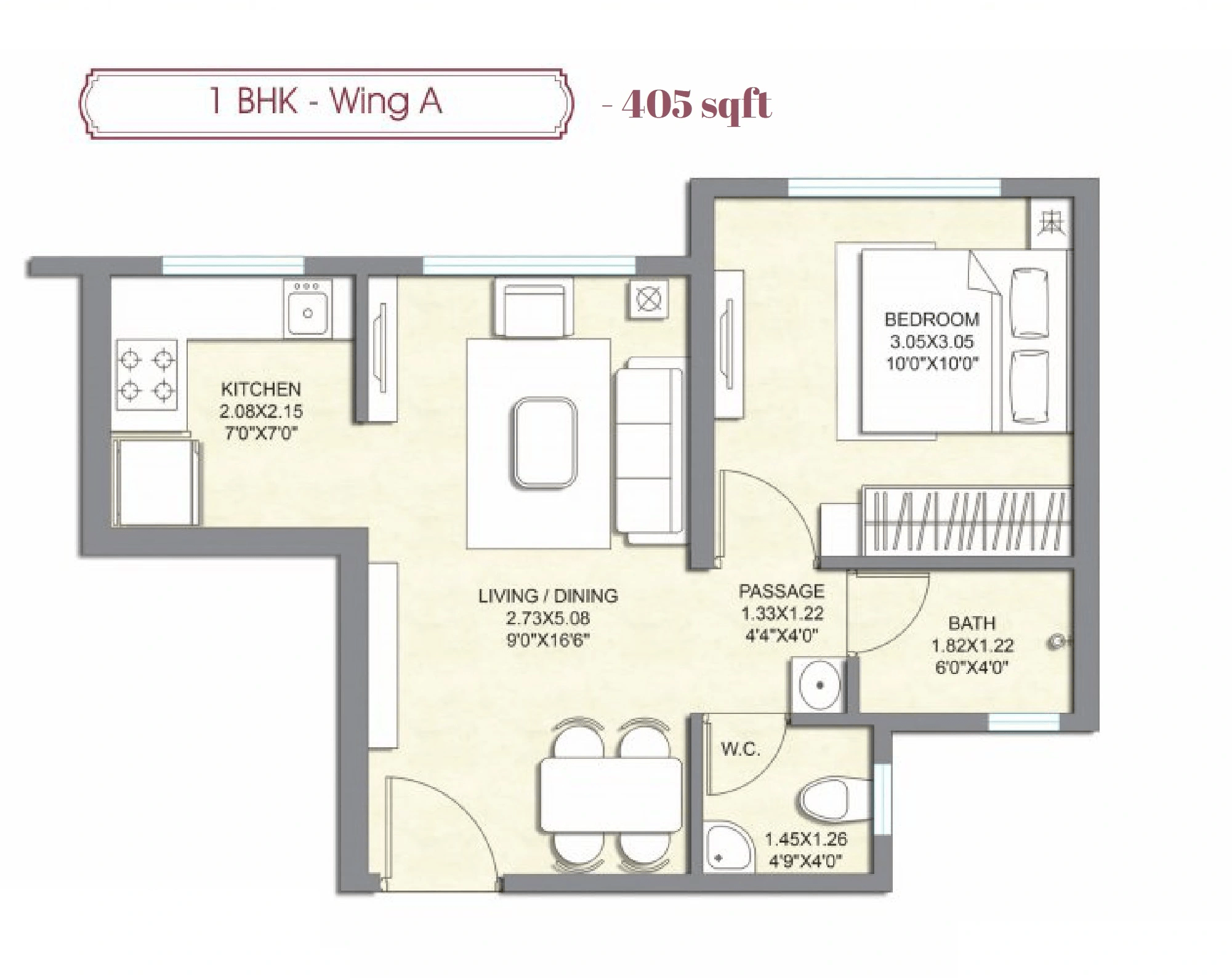 Shikara Heights Unit plan - 404 sq.ft.