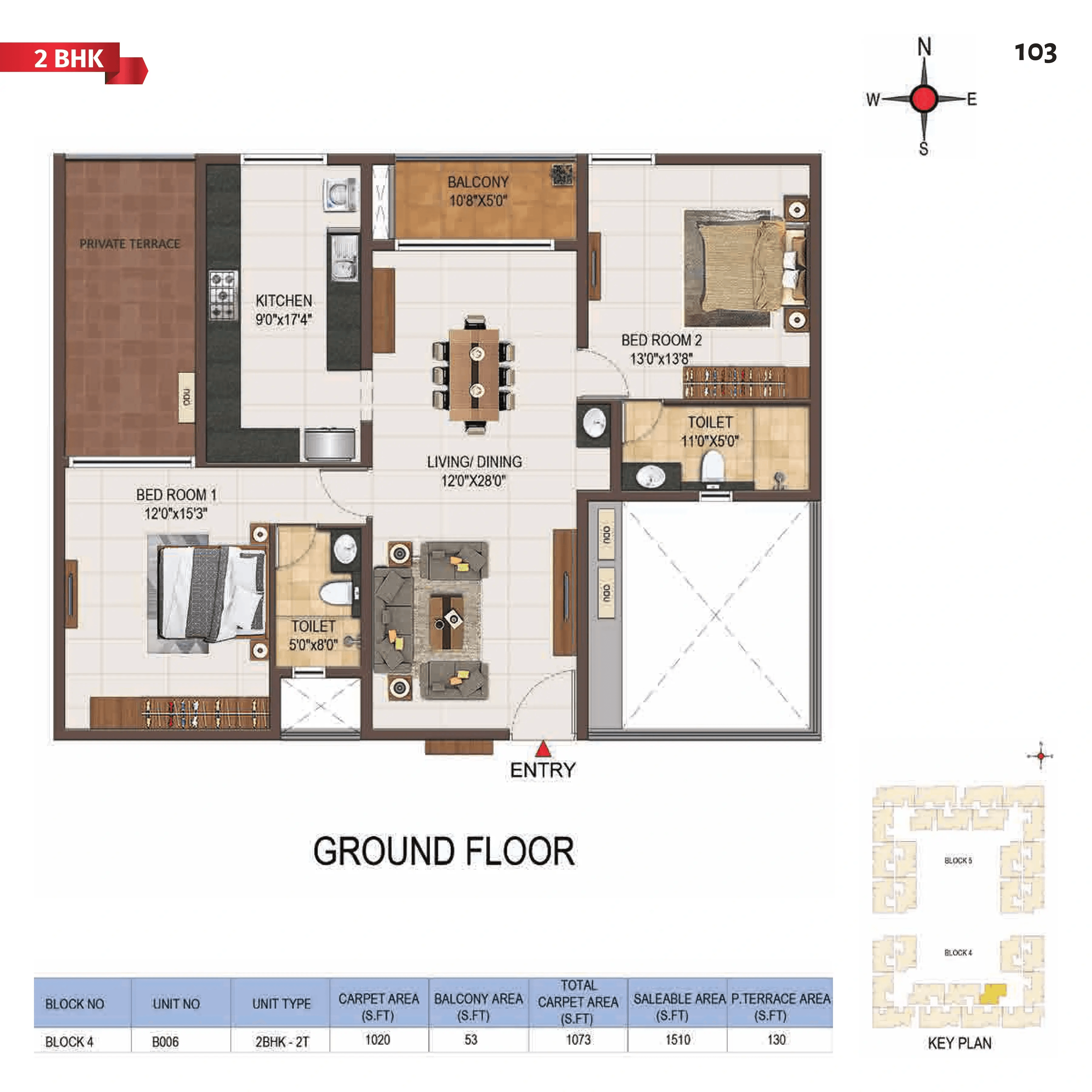Casagrand Majestica Unit plan - 1073 sq.ft.