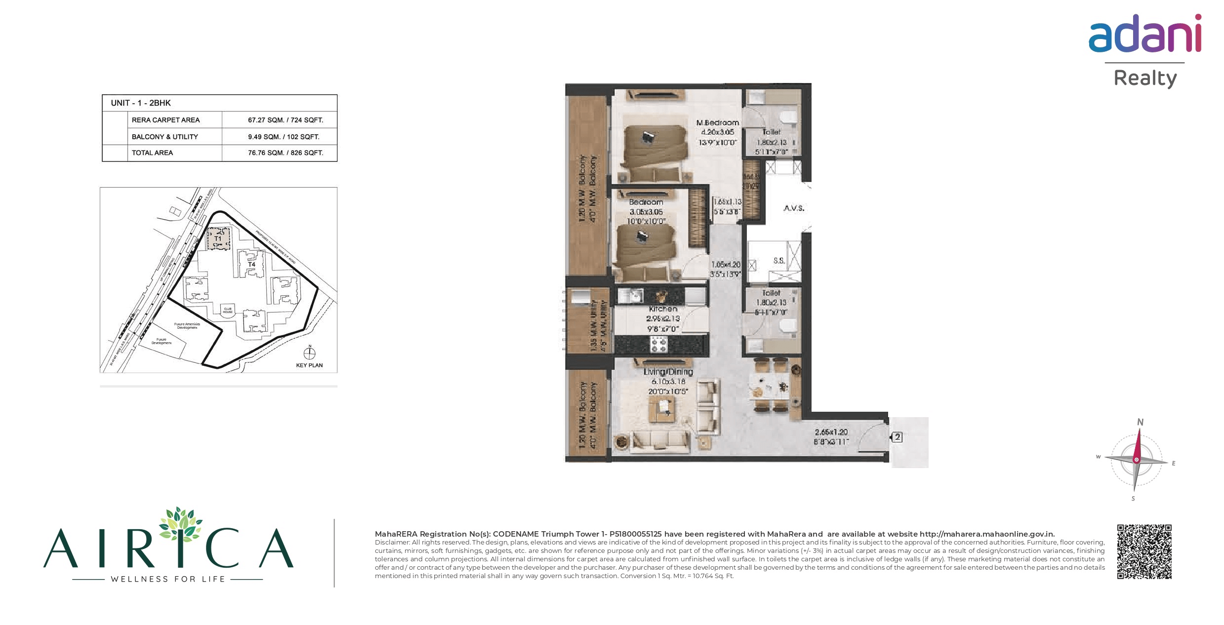 Adani Airica Unit plan - 826 sq.ft.