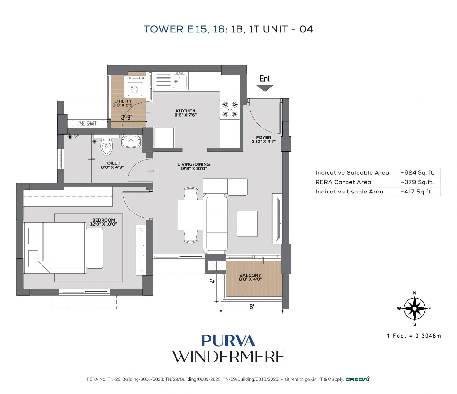 Purva Windermere Unit plan - 394 sq.ft.