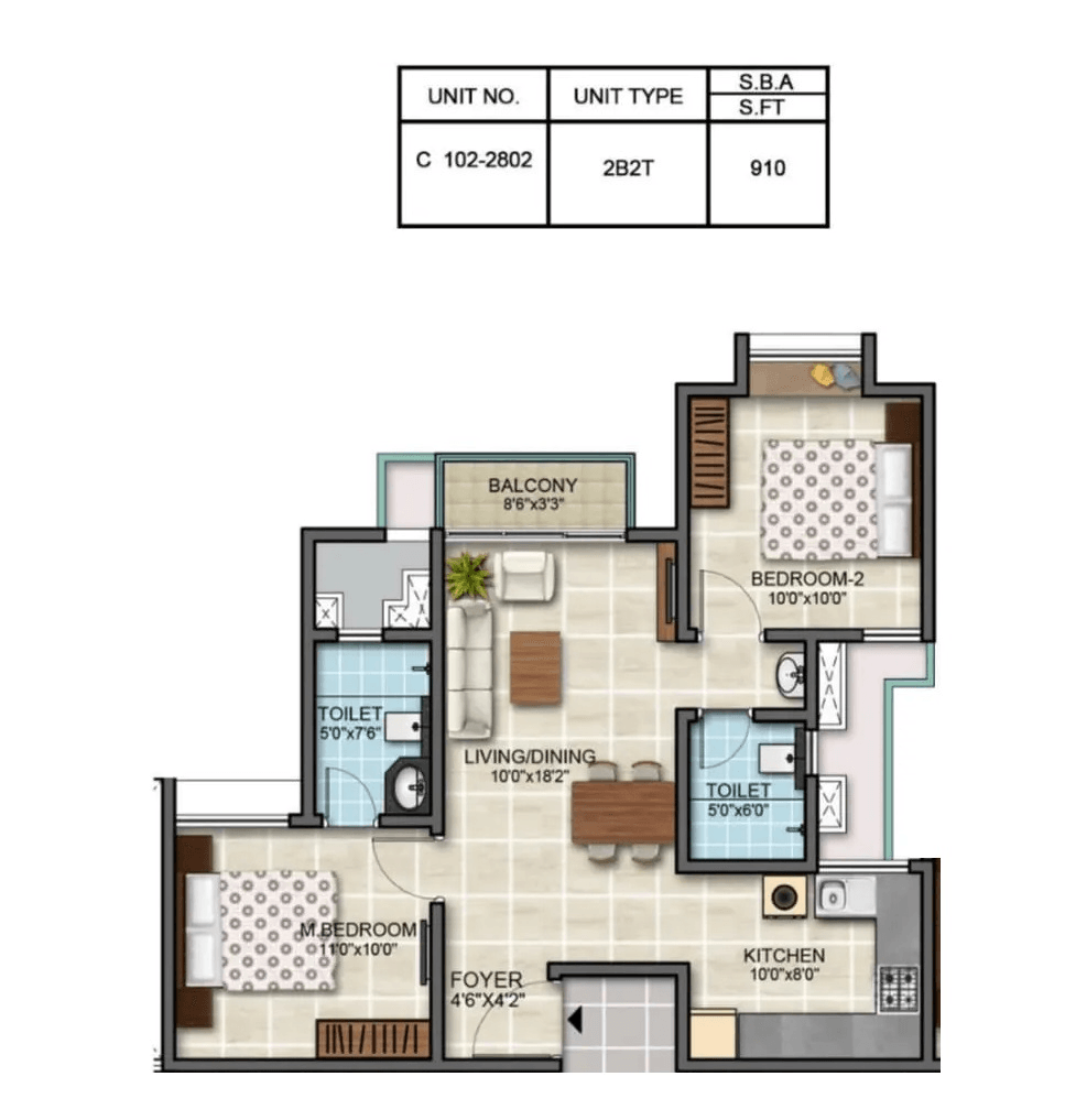 BSCPL Bollineni Zion Unit plan - 671 sq.ft.