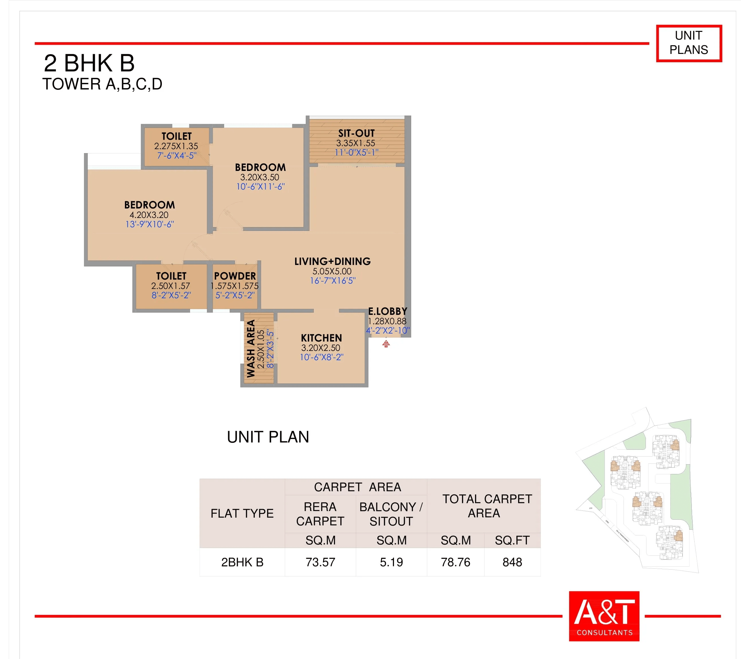 GK Sindhu Skies Unit plan - 848 sq.ft.