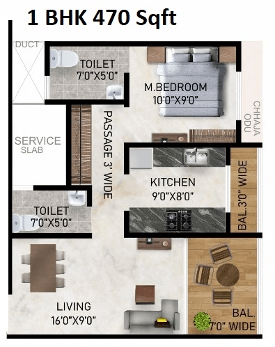 Vaishnavi Pride Unit plan - 470 sq.ft.