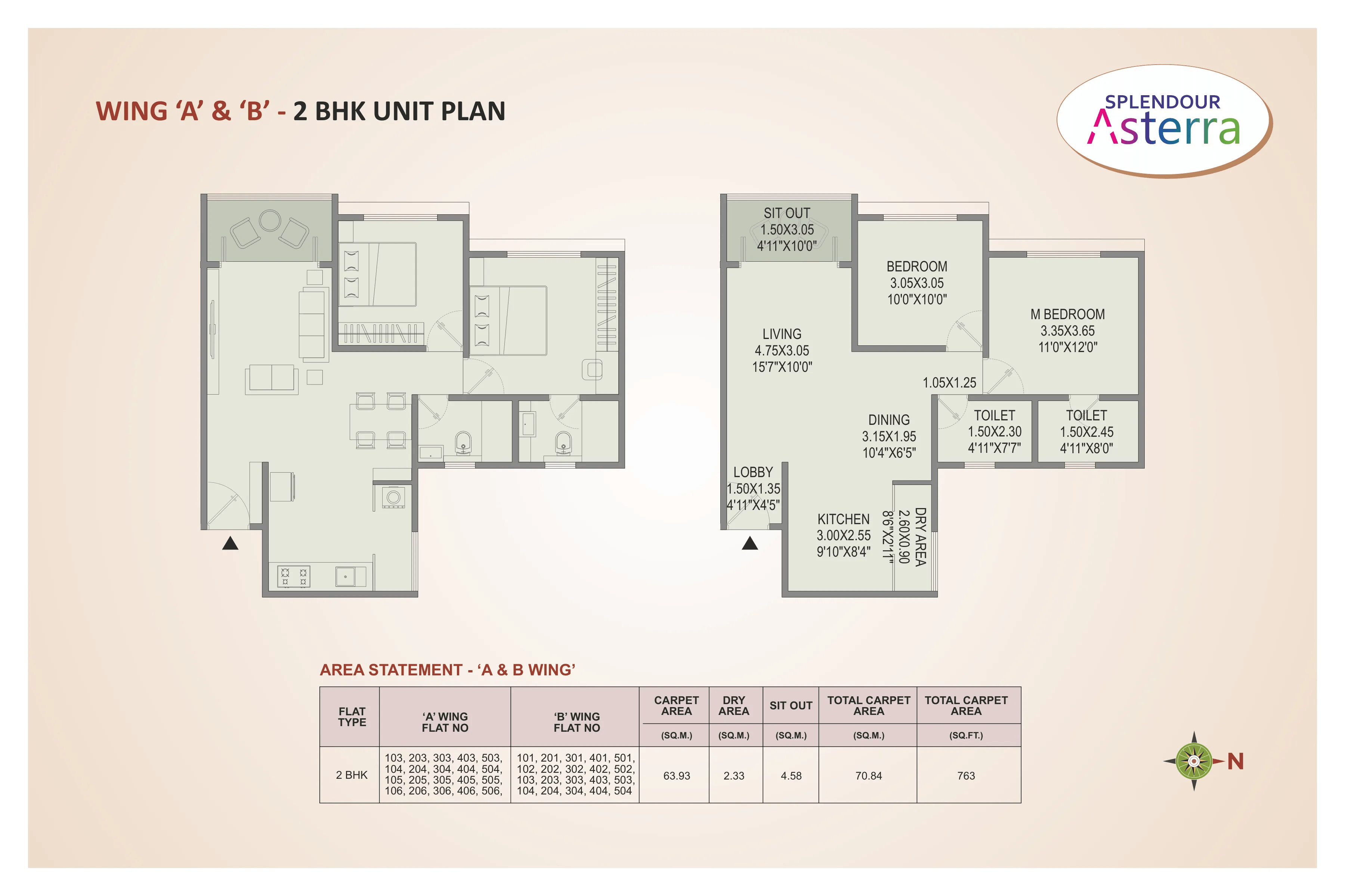 PS Splendour Asterra Unit plan - 763 sq.ft.