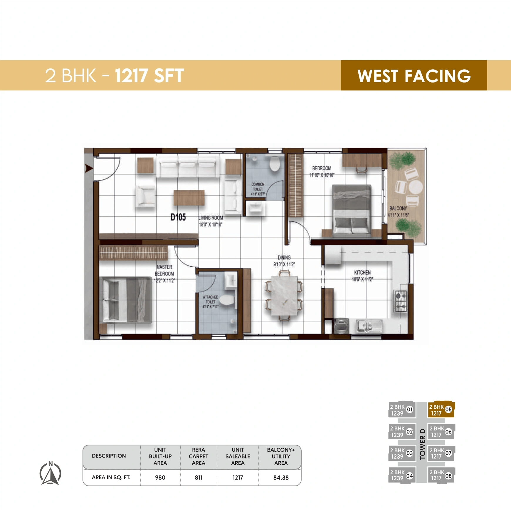 NCC Urban Ivy Tower Unit plan - 811 sq.ft.
