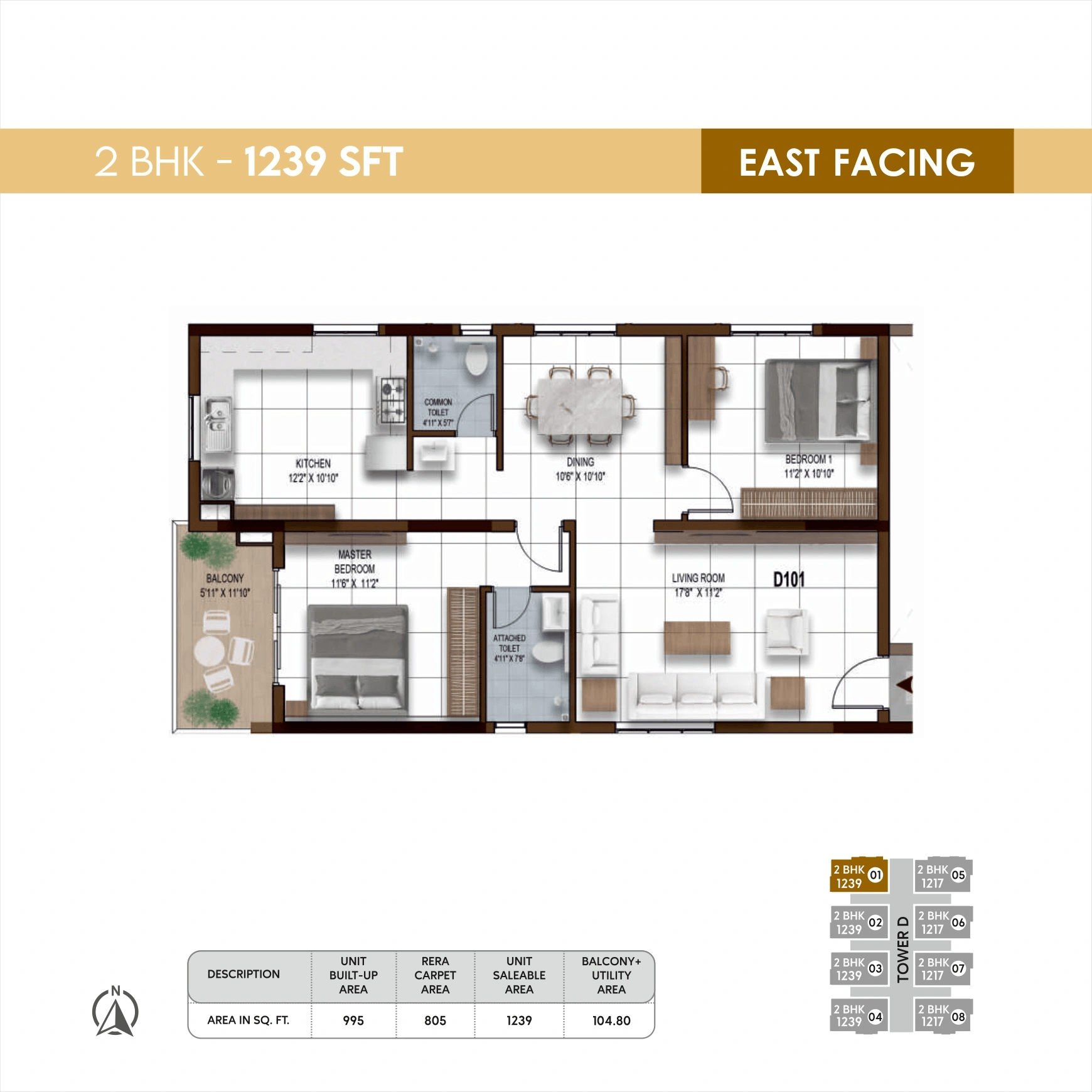 NCC Urban Ivy Tower Unit plan - 805 sq.ft.