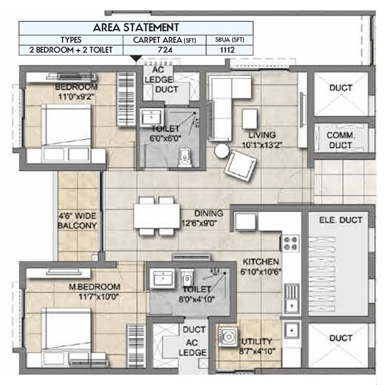 Voora One Sea Unit plan - 724 sq.ft.