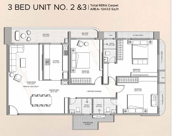 Multistar Autograph Residency Unit plan - 1243 sq.ft.