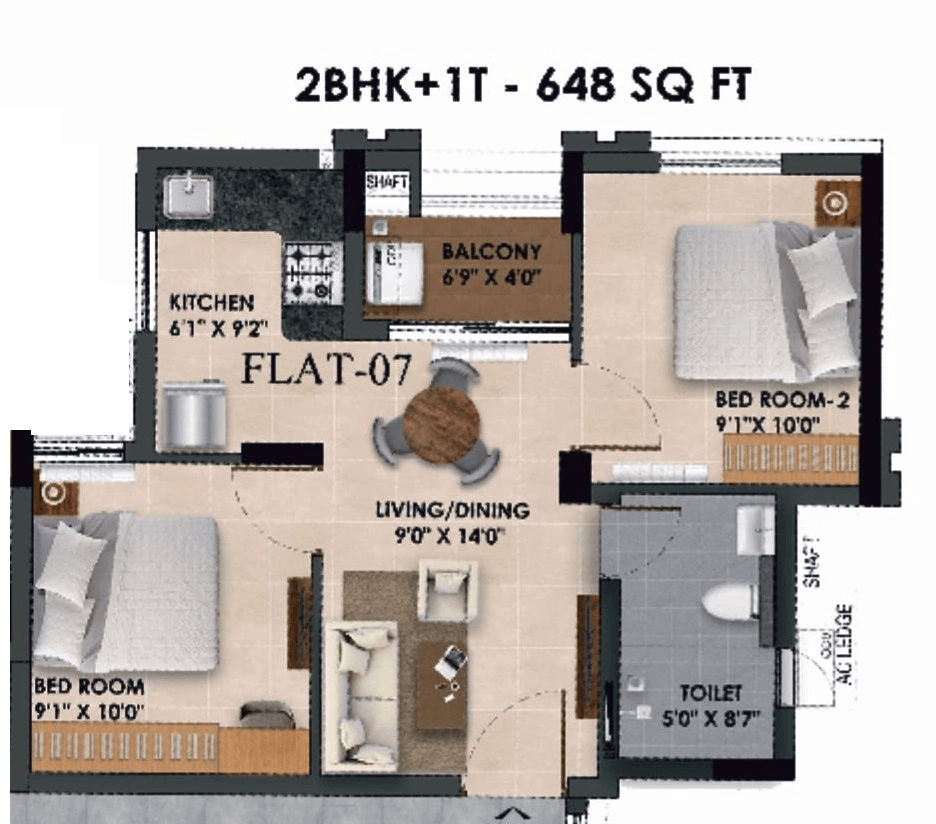 Radiance The Prime Unit plan - 648 sq.ft.