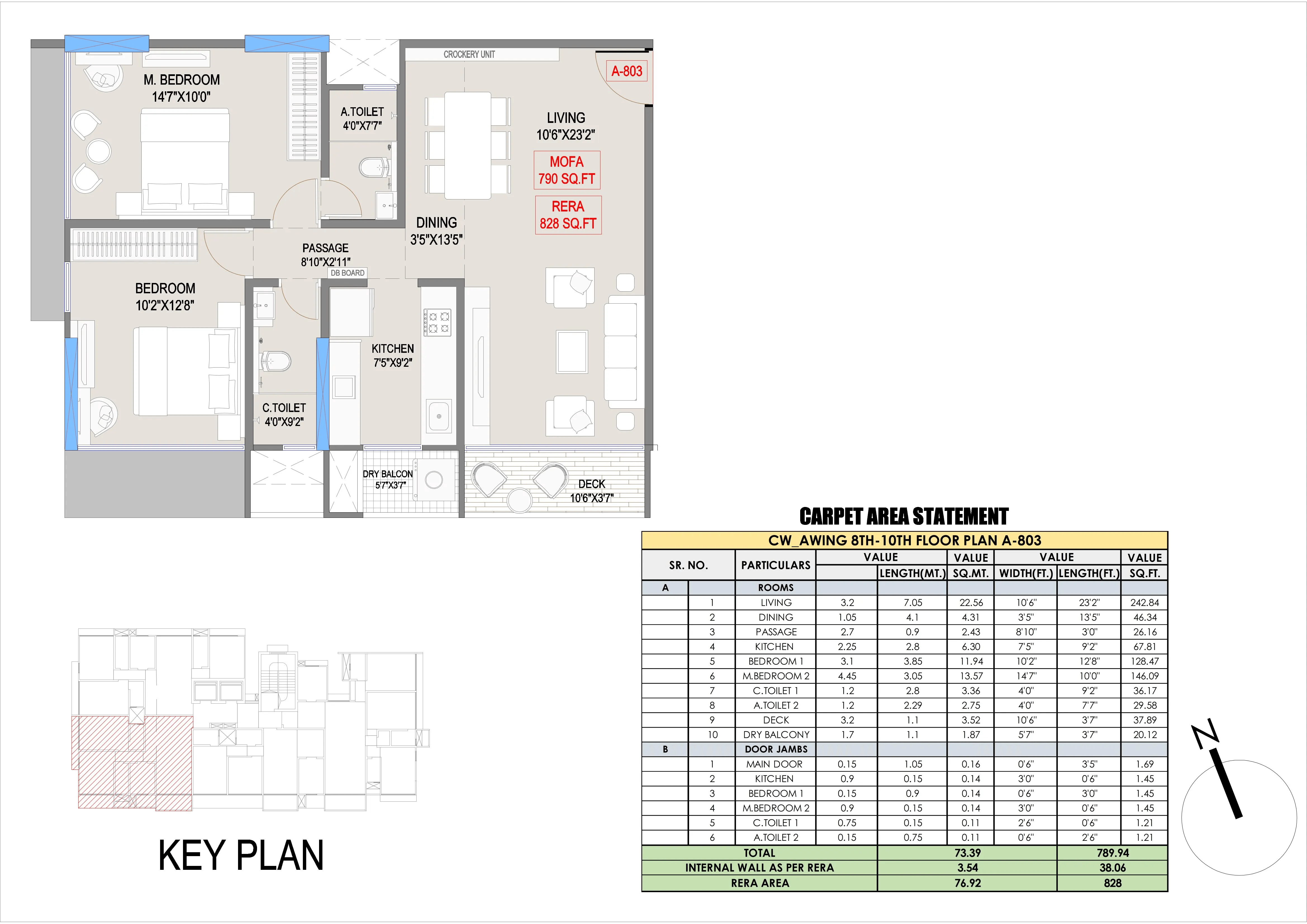 Jet Ananta Unit plan - 828 sq.ft.