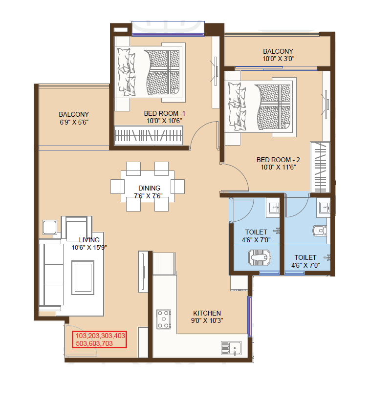 Yashodha Tulsi Vrindavan Unit plan - 732 sq.ft.