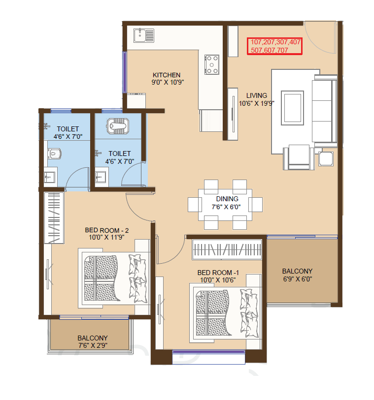 Yashodha Tulsi Vrindavan Unit plan - 738 sq.ft.