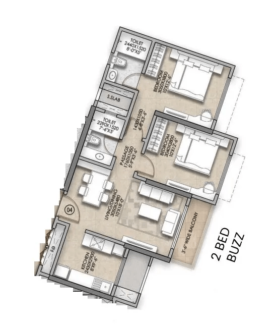 Raymond The Address Unit plan - 685 sq.ft.