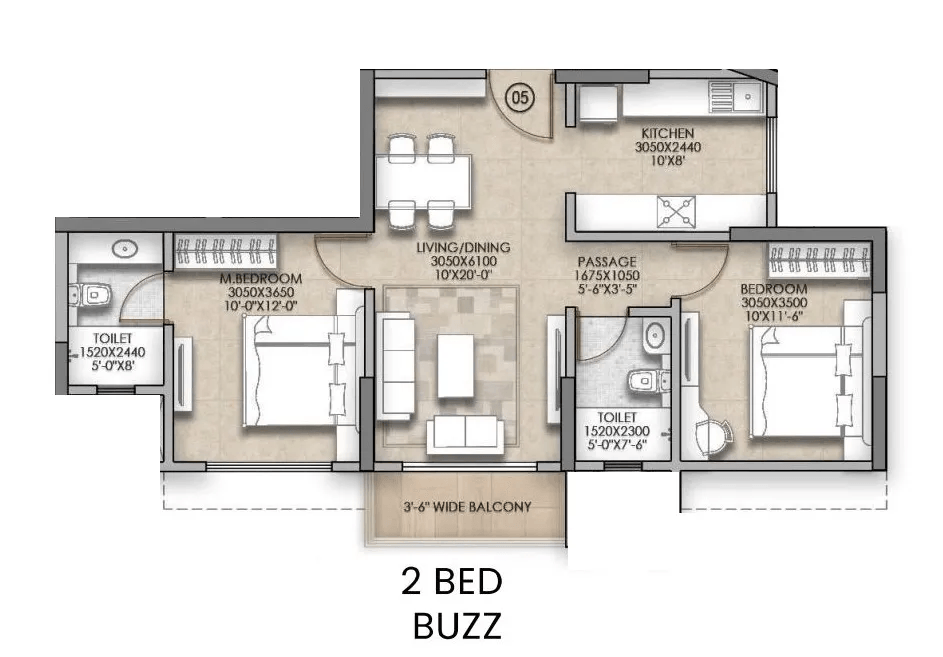 Raymond The Address Unit plan - 691 sq.ft.