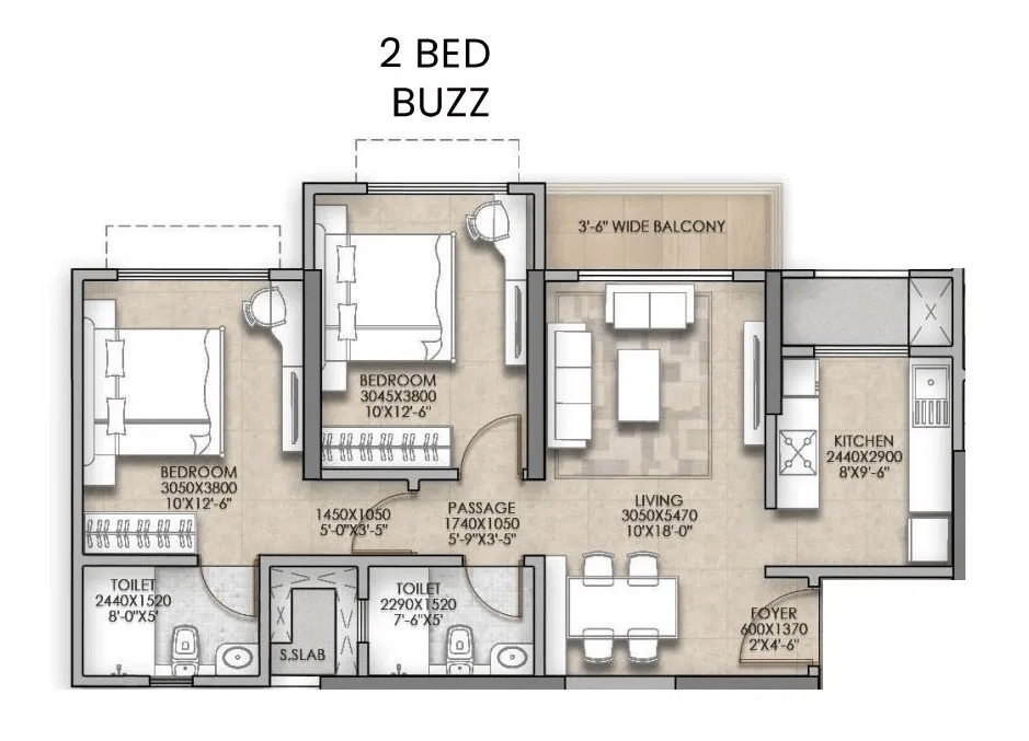 Raymond The Address Unit plan - 700 sq.ft.